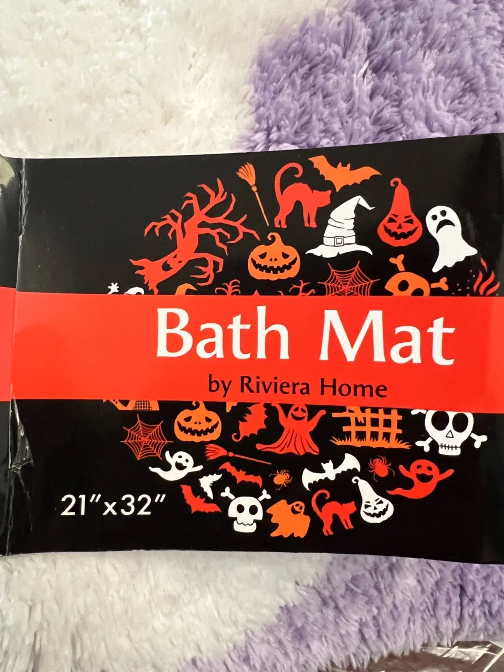Spooky Ghost Plush Bath Mat - Purple & White